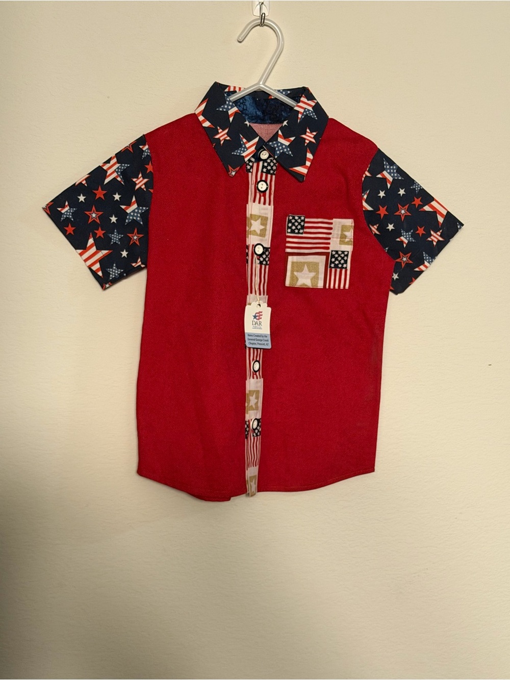 Kids' Red Patriotic Short-Sleeve Button-Up Shirt